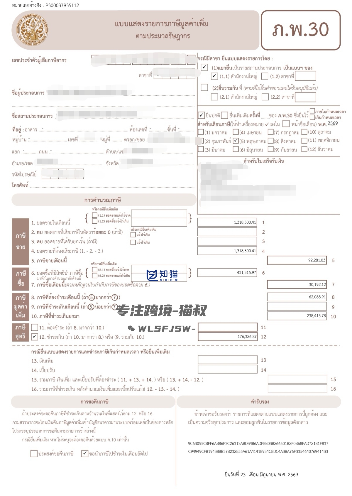 泰国月度税务申报 PP30 文件